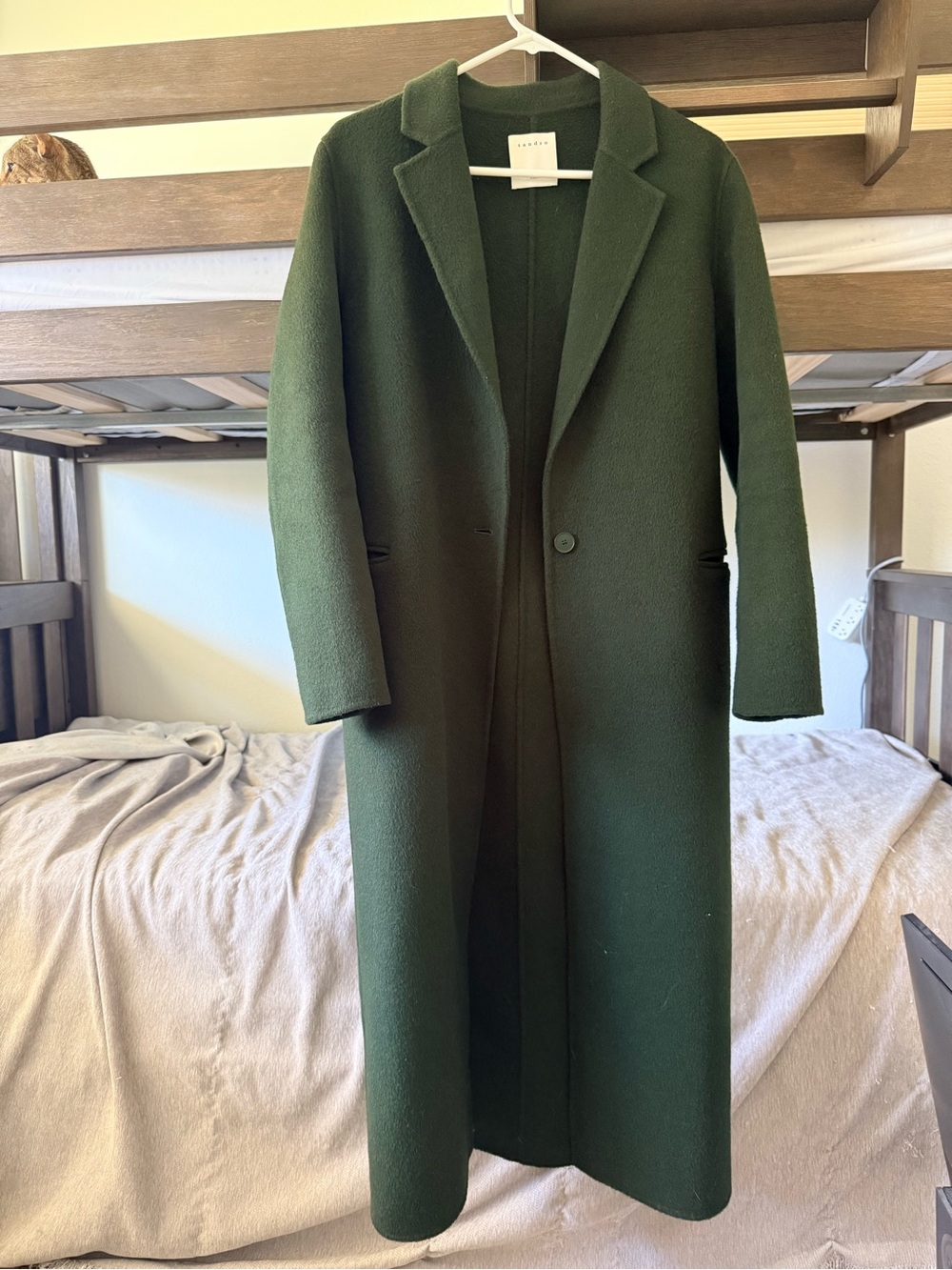 Long Dark Green Wool Trench Coat by Sandro